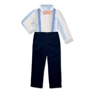 Wonder Nation Toddler Boys Button-Up Shirt, Bowtie and Suspender Pants