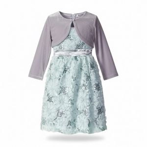 Bluberi Boulevard Girls Rosette Sequin Soutache Dress – Green & Grey